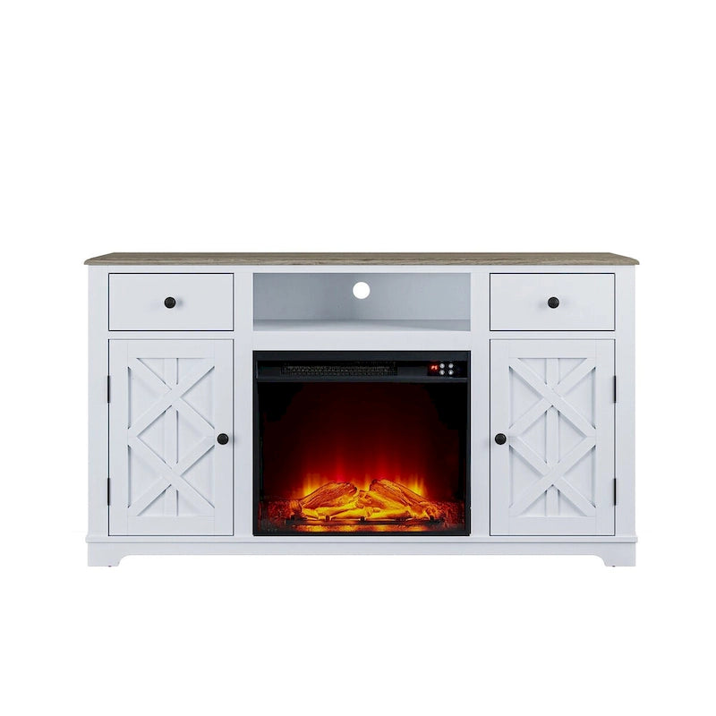 Meuble TV de style rustique avec cheminée pour téléviseur jusqu'à 65 po - 60 larg. x 33 haut. x 15,5 prof.