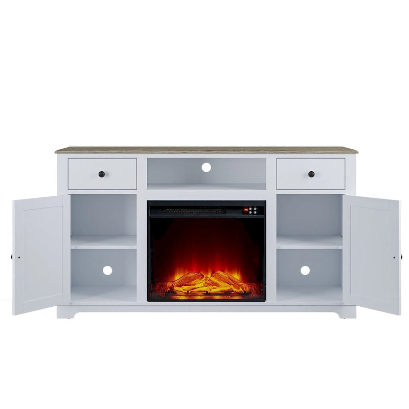 Meuble TV de style rustique avec cheminée pour téléviseur jusqu'à 65 po - 60 larg. x 33 haut. x 15,5 prof.