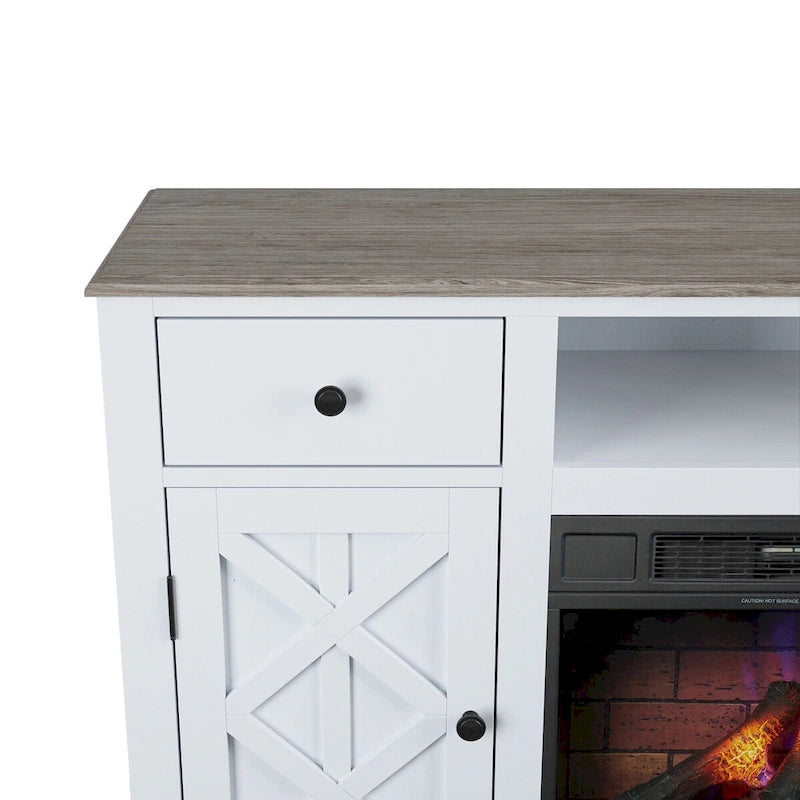Meuble TV de style rustique avec cheminée pour téléviseur jusqu'à 65 po - 60 larg. x 33 haut. x 15,5 prof.