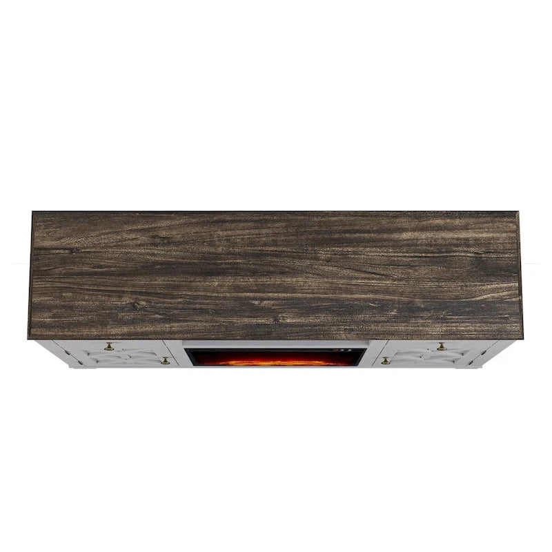Meuble TV de style rustique avec cheminée pour téléviseur jusqu'à 65 po - 60 larg. x 33 haut. x 15,5 prof.