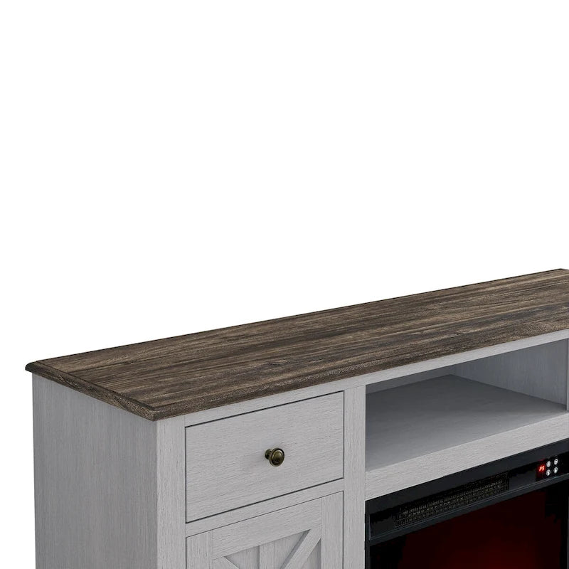 Meuble TV de style rustique avec cheminée pour téléviseur jusqu'à 65 po - 60 larg. x 33 haut. x 15,5 prof.