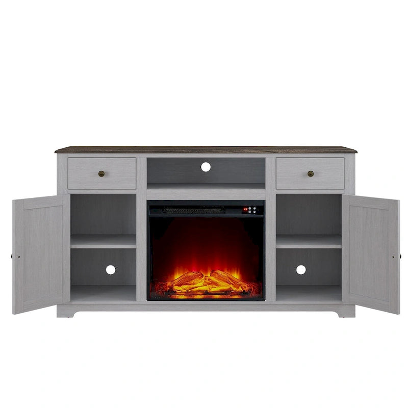 Meuble TV de style rustique avec cheminée pour téléviseur jusqu'à 65 po - 60 larg. x 33 haut. x 15,5 prof.