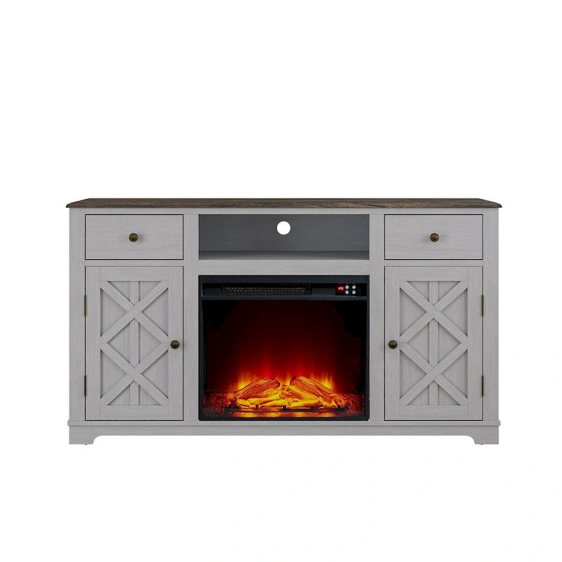 Meuble TV de style rustique avec cheminée pour téléviseur jusqu'à 65 po - 60 larg. x 33 haut. x 15,5 prof.