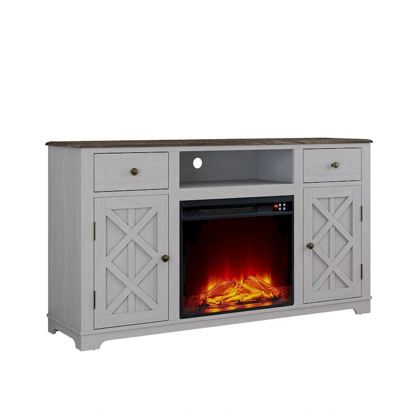 Meuble TV de style rustique avec cheminée pour téléviseur jusqu'à 65 po - 60 larg. x 33 haut. x 15,5 prof.