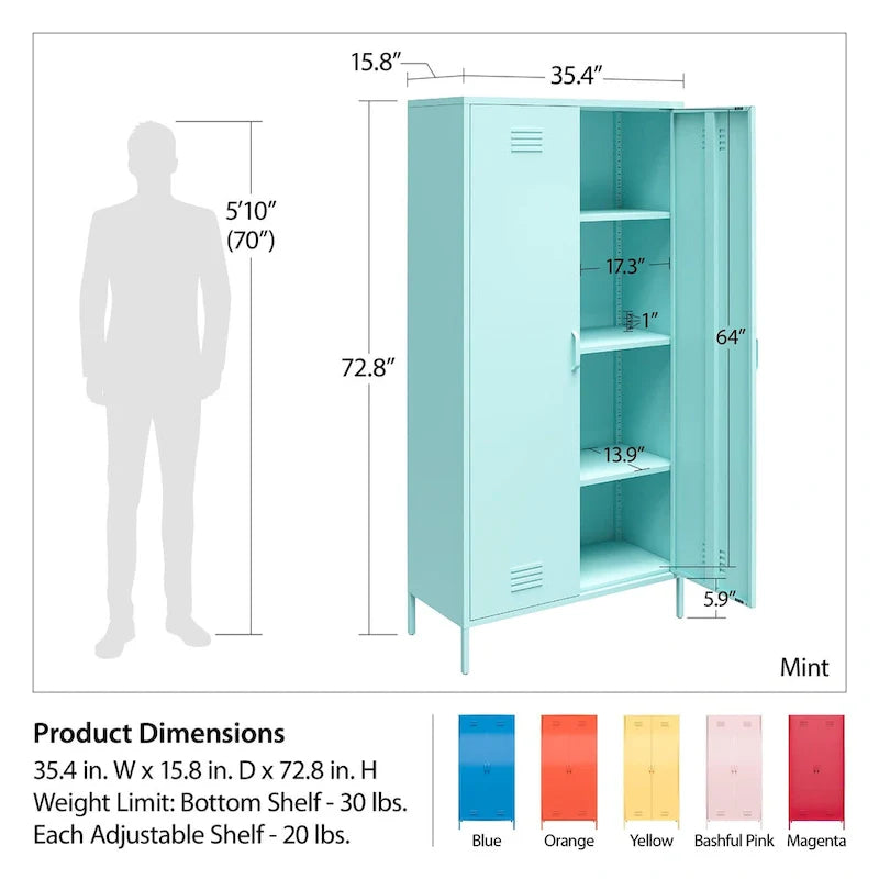 Orange / Pink 2-Door Tall Metal Locker Storage Cabinet, 1-Person