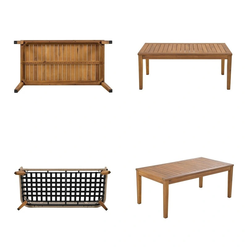 Ensemble de conversation de patio 4 pièces avec coussins et causeuse en bois massif