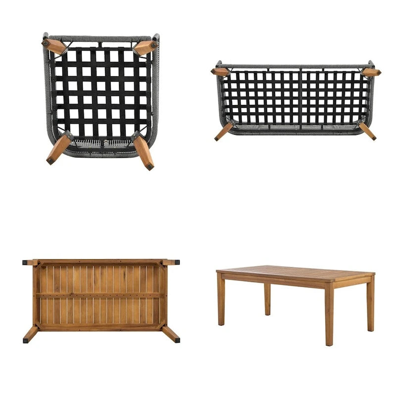 Ensemble de conversation de patio 4 pièces avec coussins et causeuse en bois massif