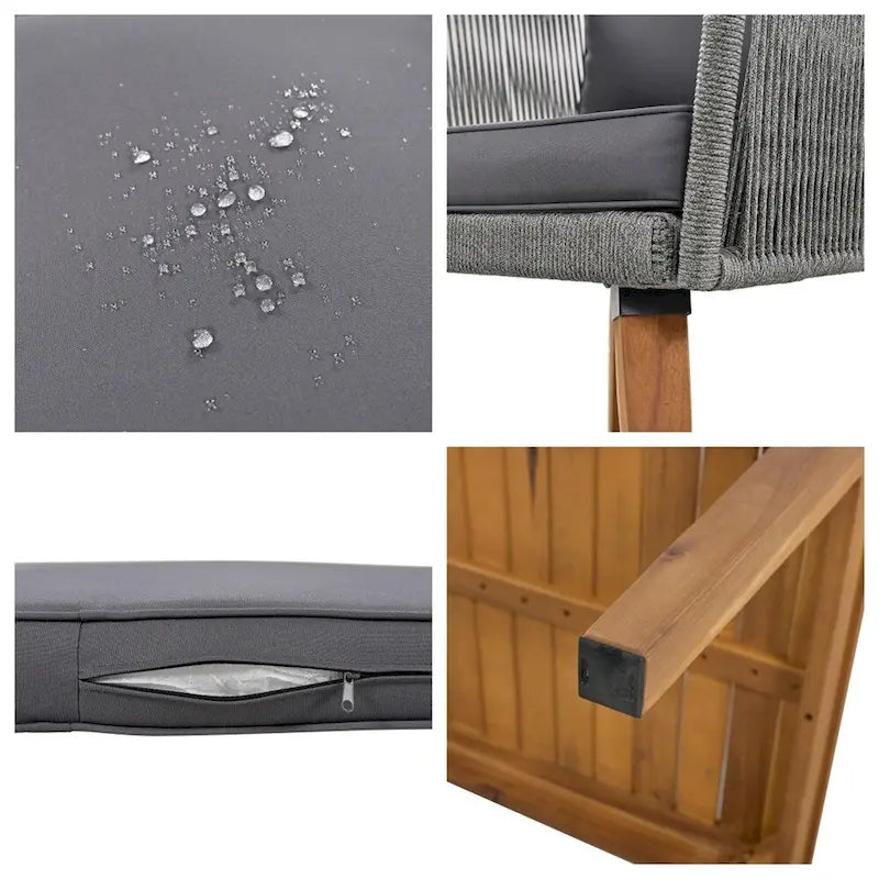 Ensemble de conversation de patio 4 pièces avec coussins et causeuse en bois massif