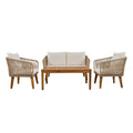 Ensemble de canapé de conversation pour patio extérieur avec table basse en bois massif