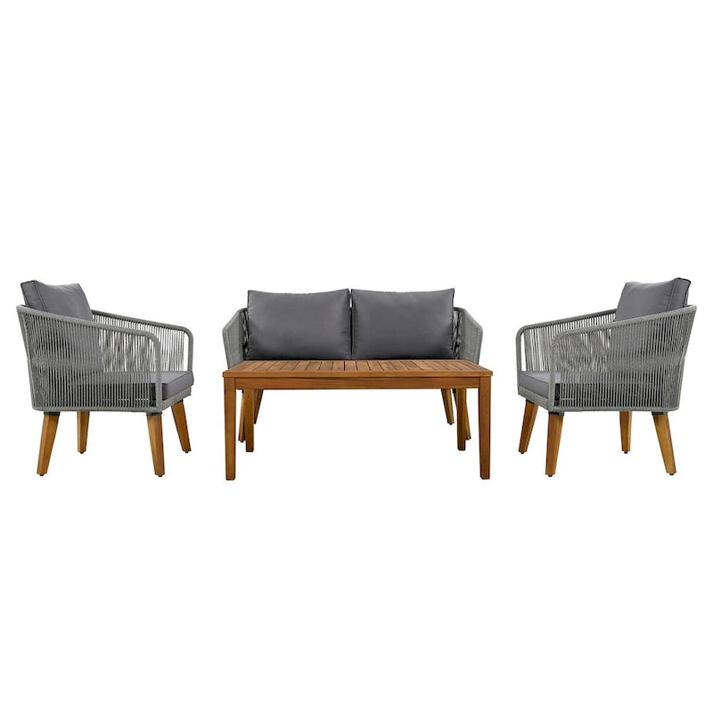 Outdoor Patio Conversation Sofa Set with Solid Wood Coffee Table