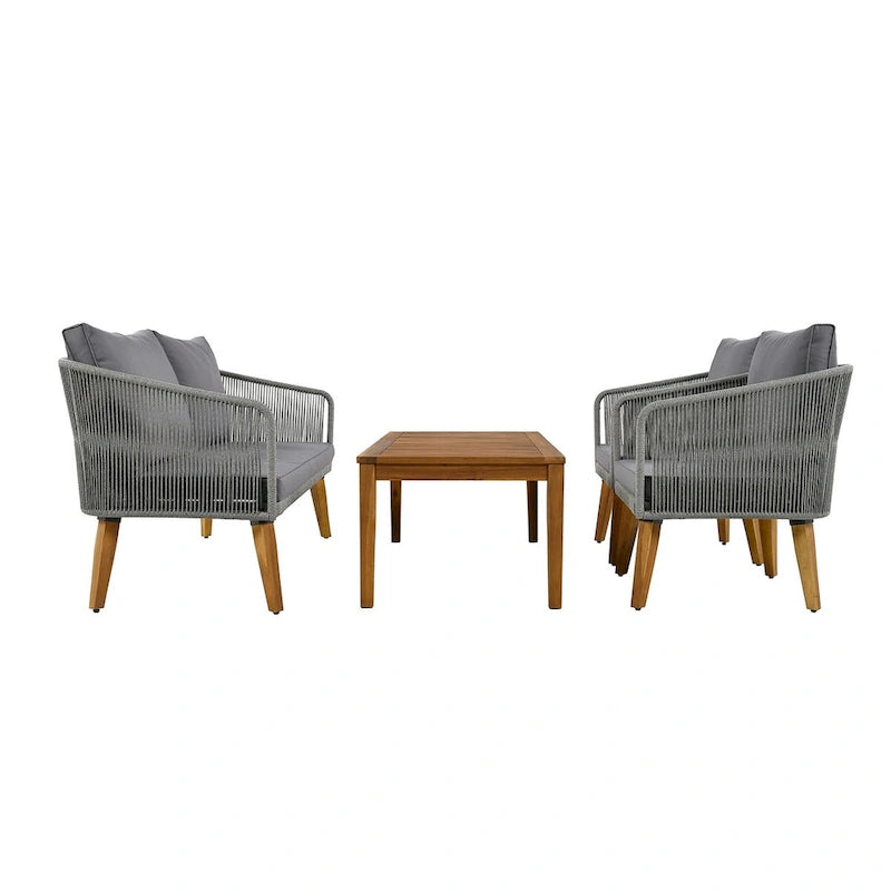 Ensemble de canapé de conversation pour patio extérieur avec table basse en bois massif
