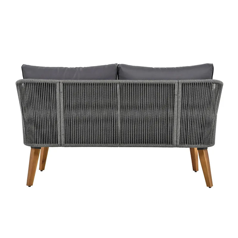 Ensemble de canapé de conversation pour patio extérieur avec table basse en bois massif
