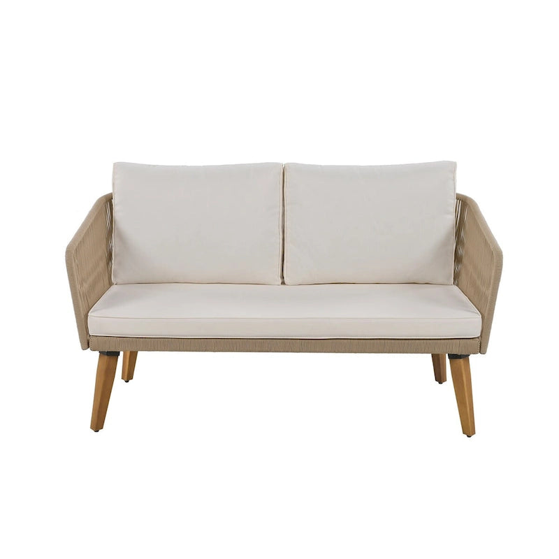 Ensemble de canapé de conversation pour patio extérieur avec table basse en bois massif