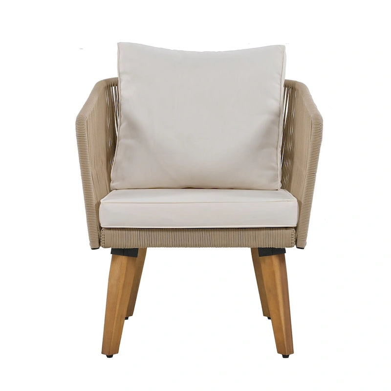 Ensemble de canapé de conversation pour patio extérieur avec table basse en bois massif