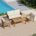 Ensemble de conversation 4 pièces pour patio, causeuse en bois massif, 2 chaises et table, ensemble de conversation d'extérieur avec coussins (corde)