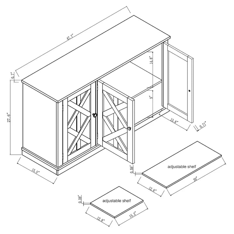 Meuble TV rustique en bois naturel de 48 po – Pour téléviseurs jusqu’à 55 po