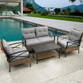 Grey Wicker Patio 4-piece Sectional Dining Conversation Sofa Set
