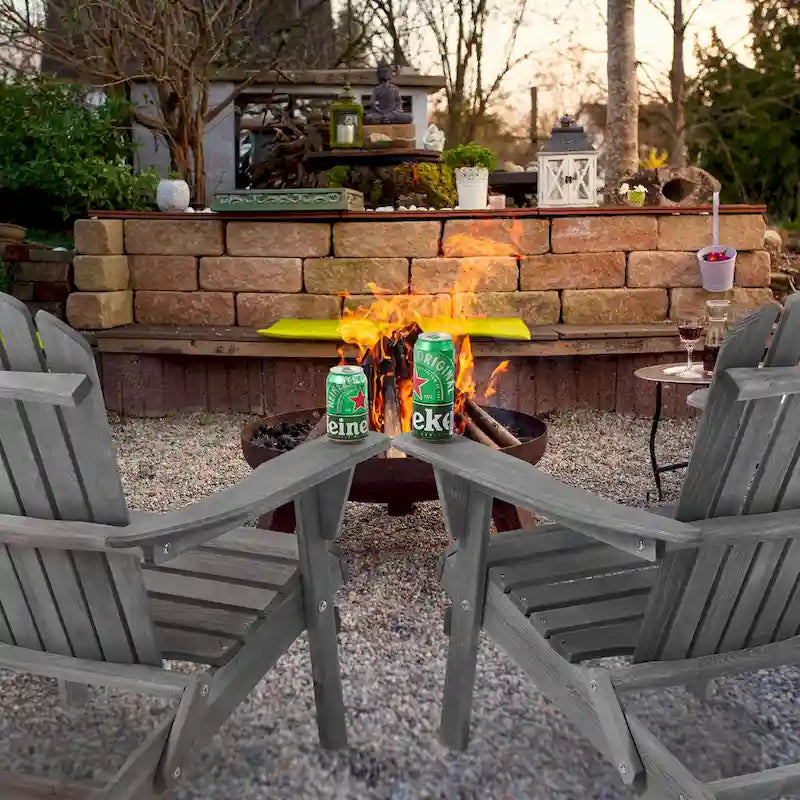36-in.H Grey Outdoor Solid Cedar Wood Folding Adirondack Chair/Lounge Patio Chair Set of 2 for Garden, Lawn, Backyard