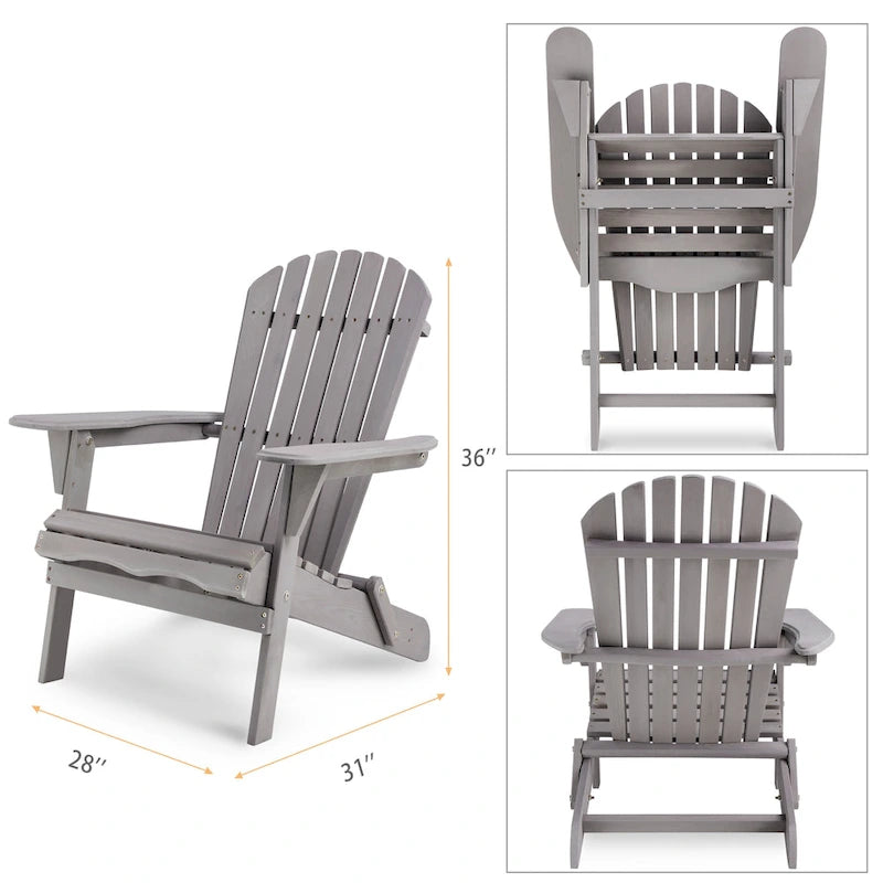 Lot de 2 chaises Adirondack pliantes d'extérieur en cèdre massif gris, 91 cm de haut, pour jardin, pelouse, terrasse