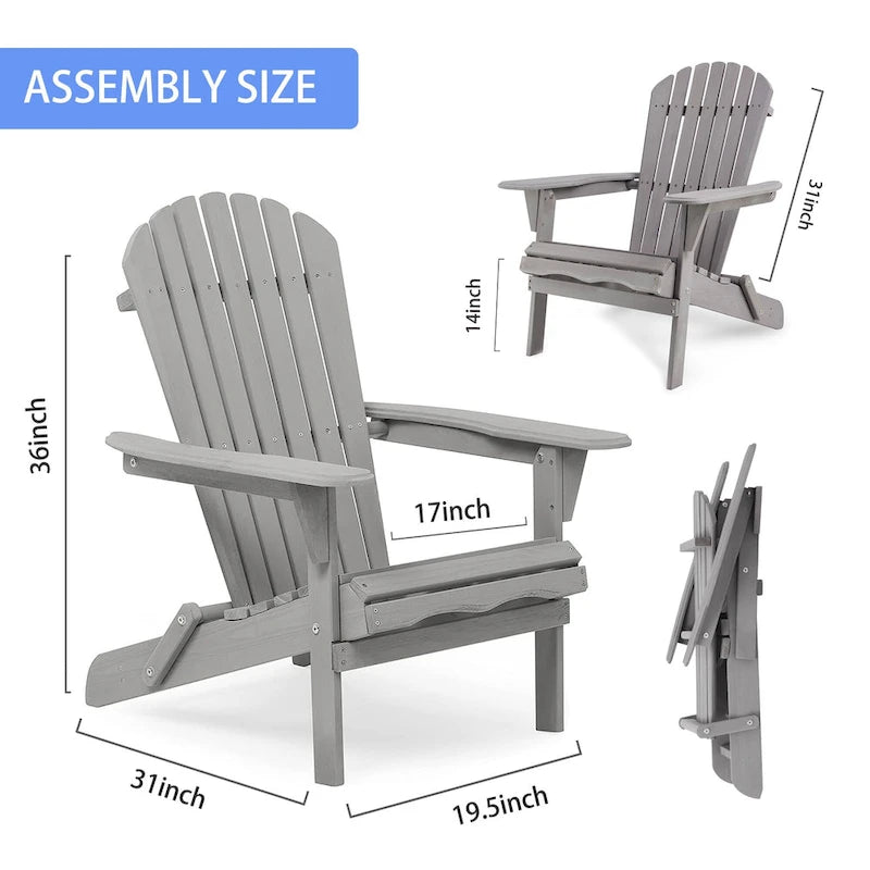 Lot de 2 chaises Adirondack pliantes d'extérieur en cèdre massif gris, 91 cm de haut, pour jardin, pelouse, terrasse