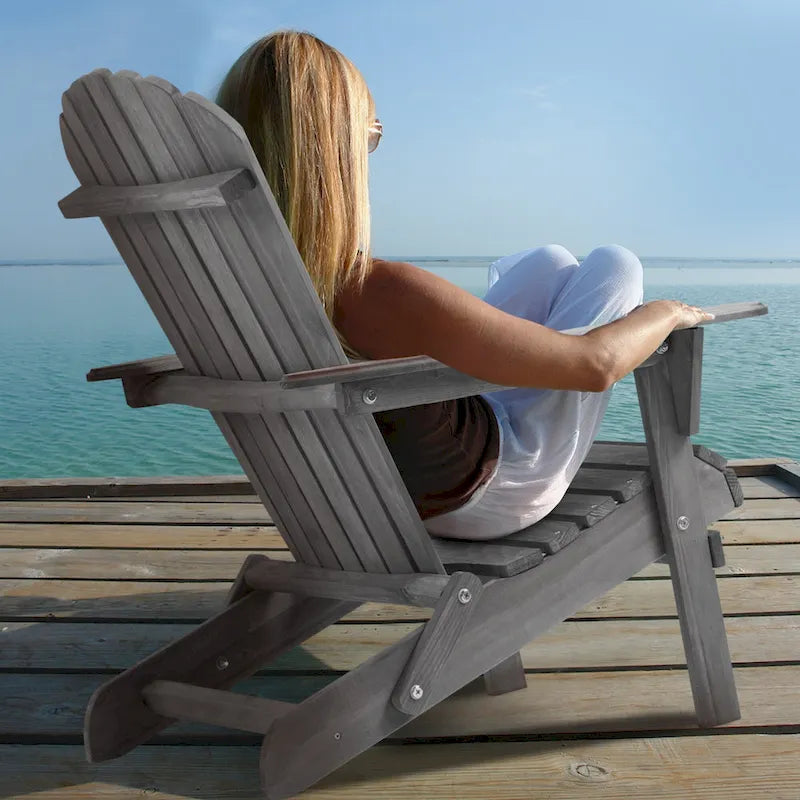 Lot de 2 chaises Adirondack pliantes d'extérieur en cèdre massif gris, 91 cm de haut, pour jardin, pelouse, terrasse