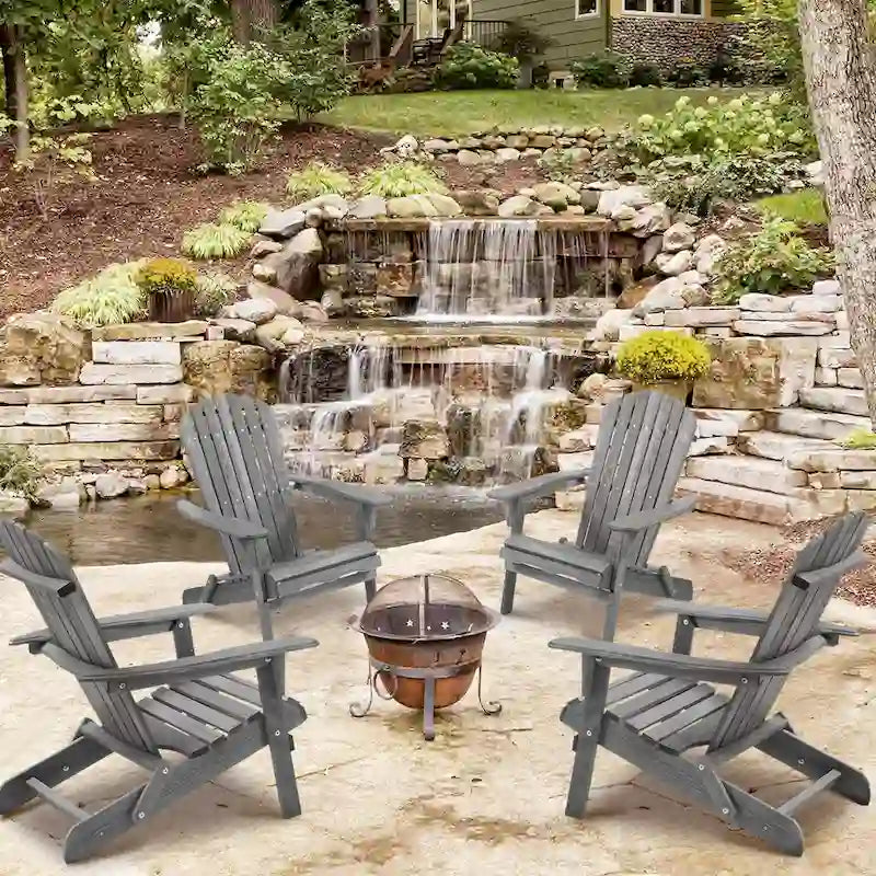 Lot de 2 chaises Adirondack pliantes d'extérieur en cèdre massif gris, 91 cm de haut, pour jardin, pelouse, terrasse