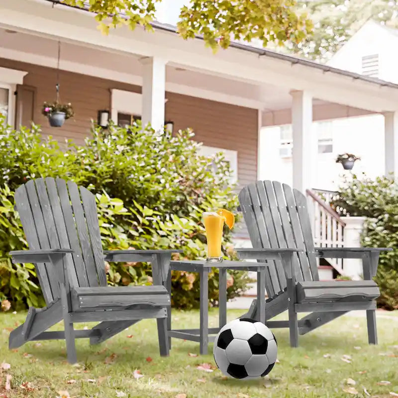 Lot de 2 chaises Adirondack pliantes d'extérieur en cèdre massif gris, 91 cm de haut, pour jardin, pelouse, terrasse