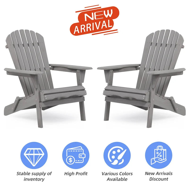 Lot de 2 chaises Adirondack pliantes d'extérieur en cèdre massif gris, 91 cm de haut, pour jardin, pelouse, terrasse