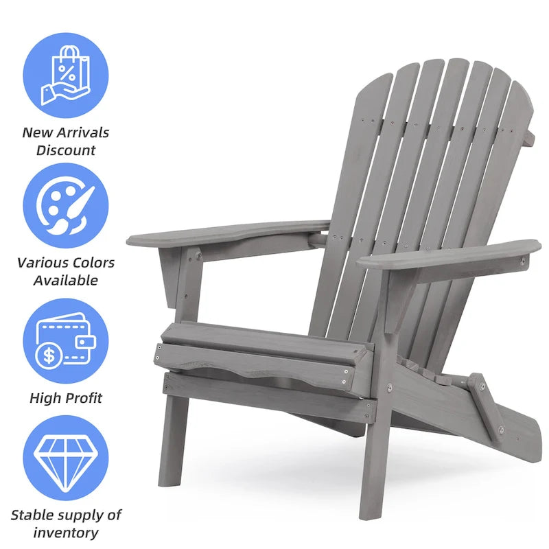 Lot de 2 chaises Adirondack pliantes d'extérieur en cèdre massif gris, 91 cm de haut, pour jardin, pelouse, terrasse