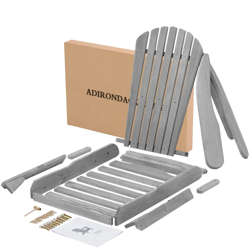 Lot de 2 chaises Adirondack pliantes d'extérieur en cèdre massif gris, 91 cm de haut, pour jardin, pelouse, terrasse