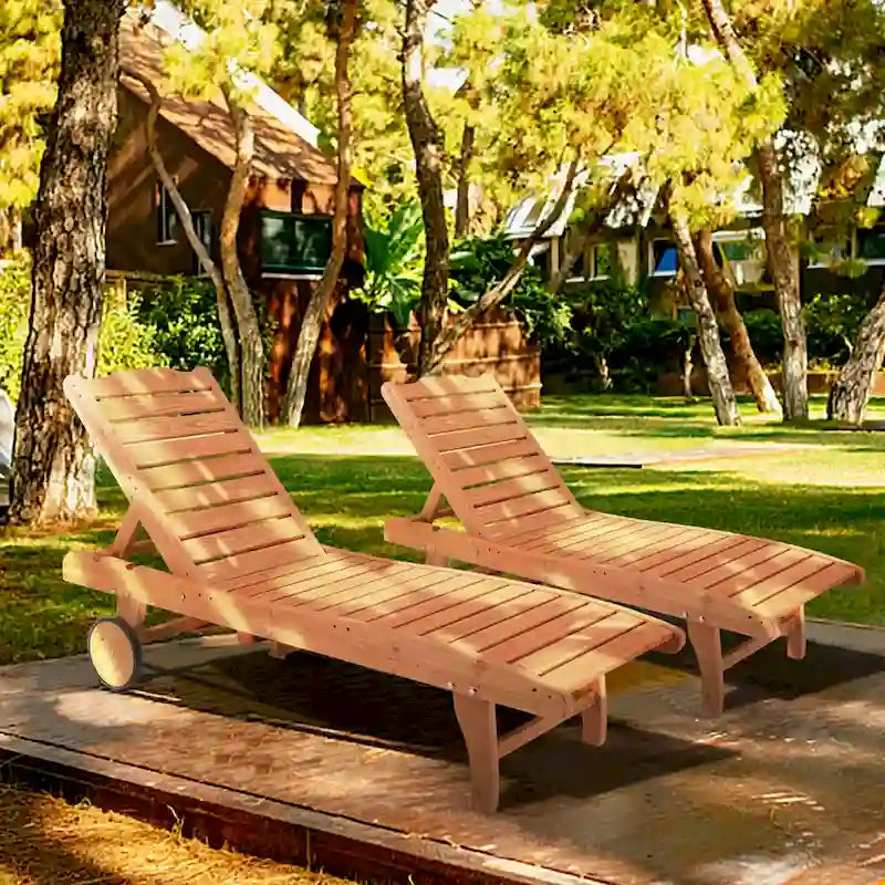 Chaises longues de jardin d'extérieur avec roulettes et tiroirs