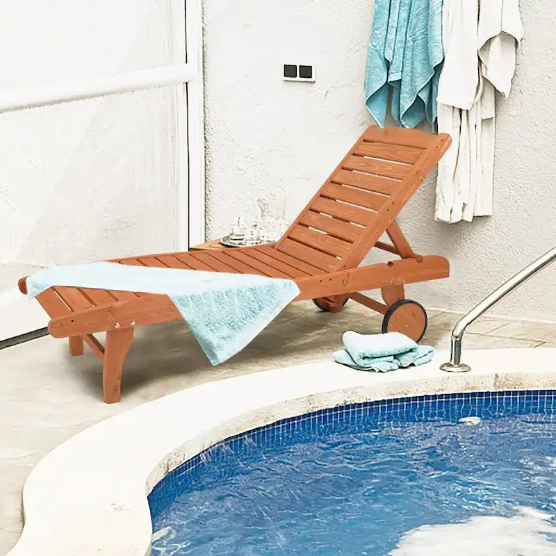 Chaises longues de jardin d'extérieur avec roulettes et tiroirs