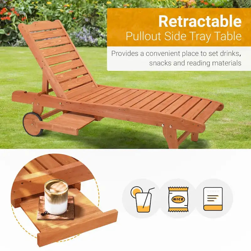 Chaises longues de jardin d'extérieur avec roulettes et tiroirs
