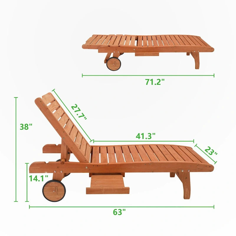 Chaises longues de jardin d'extérieur avec roulettes et tiroirs