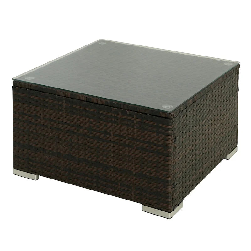 Ensemble de canapé d'extérieur 4 pièces en osier avec table basse et coffre de rangement