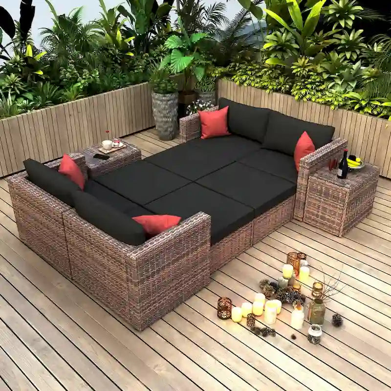 Ensemble de conversation sectionnel convertible : Meubles de patio extérieurs 10 pièces