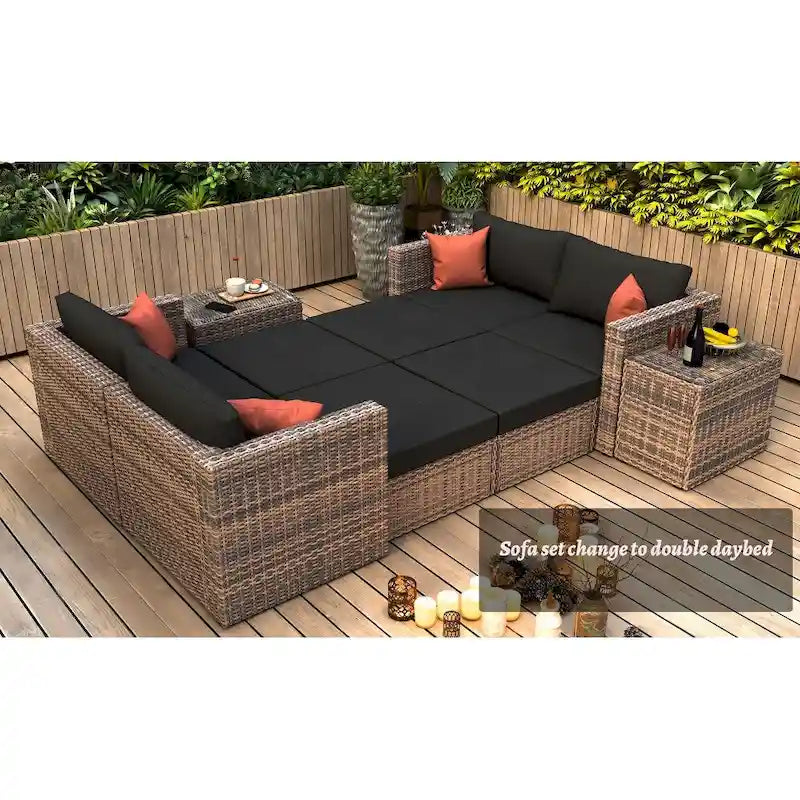 Ensemble de conversation sectionnel convertible : Meubles de patio extérieurs 10 pièces