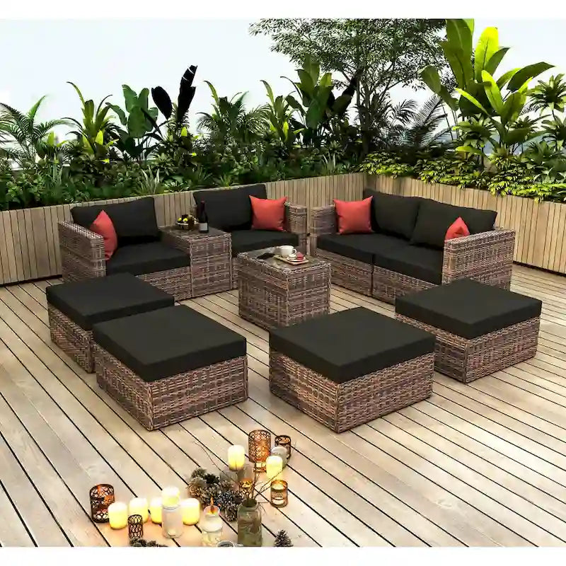 Ensemble de conversation sectionnel convertible : Meubles de patio extérieurs 10 pièces