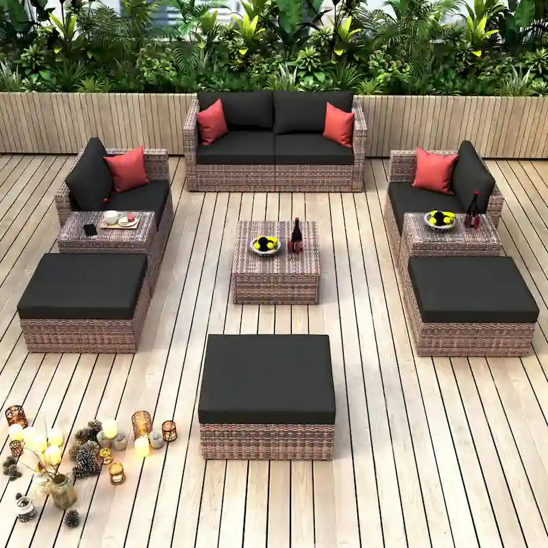 Ensemble de conversation sectionnel convertible : Meubles de patio extérieurs 10 pièces