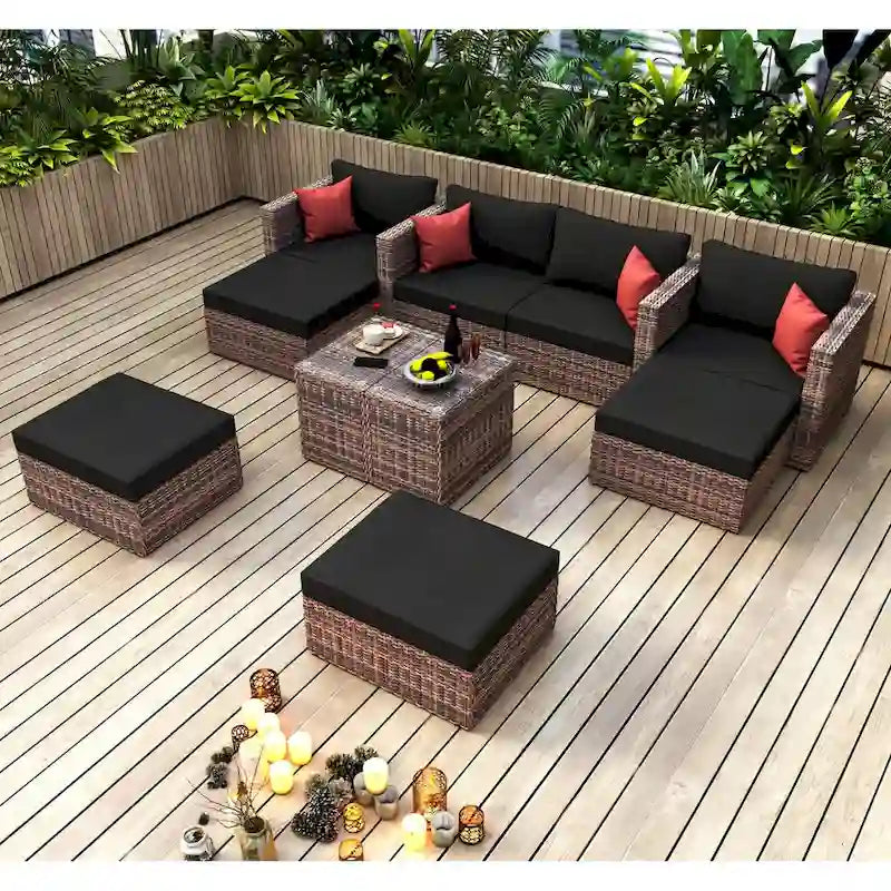 Ensemble de conversation sectionnel convertible : Meubles de patio extérieurs 10 pièces