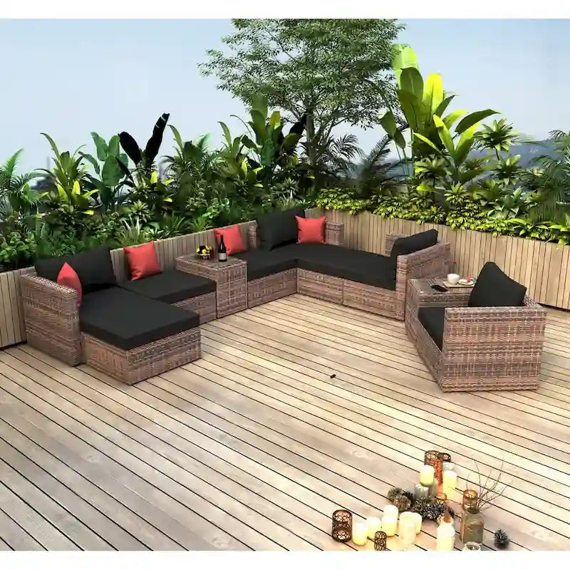 Ensemble de conversation sectionnel convertible : Meubles de patio extérieurs 10 pièces