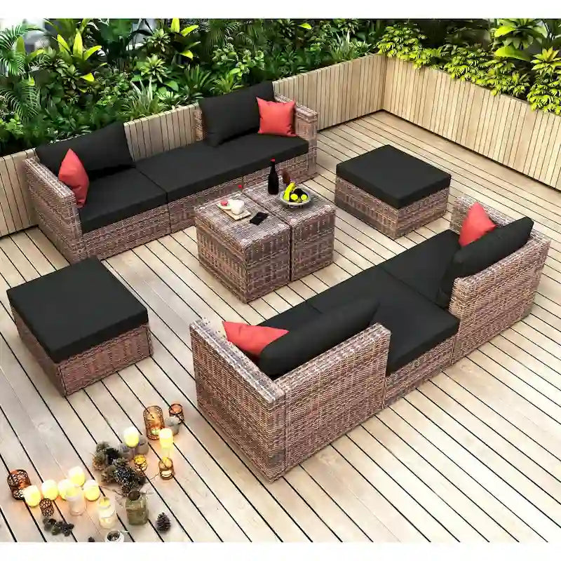 Ensemble de conversation sectionnel convertible : Meubles de patio extérieurs 10 pièces