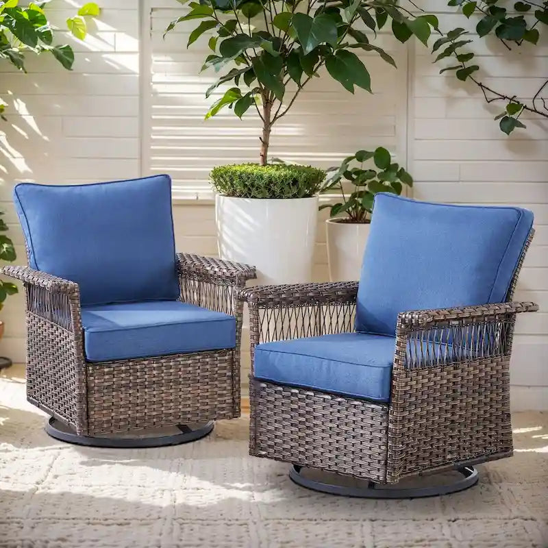 Gymojoy 360 Swivel Rocking Chairs set with Ottomans - Brown