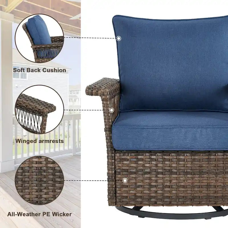 Ensemble de chaises berçantes pivotantes Gymojoy 360 avec ottomans - Marron