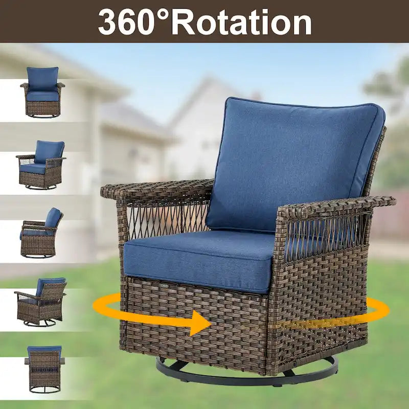 Ensemble de chaises berçantes pivotantes Gymojoy 360 avec ottomans - Marron