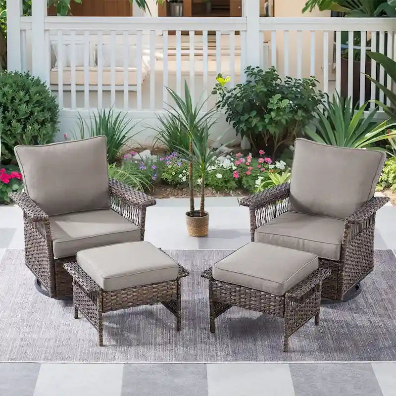 Ensemble de chaises berçantes pivotantes Gymojoy 360 avec ottomans - Marron