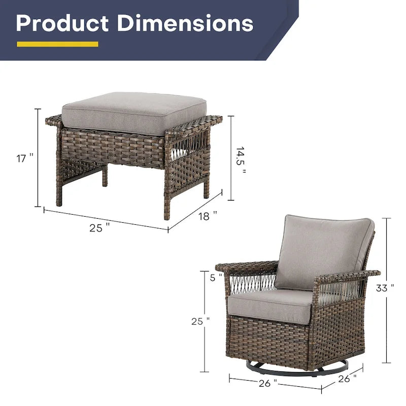 Ensemble de chaises berçantes pivotantes Gymojoy 360 avec ottomans - Marron