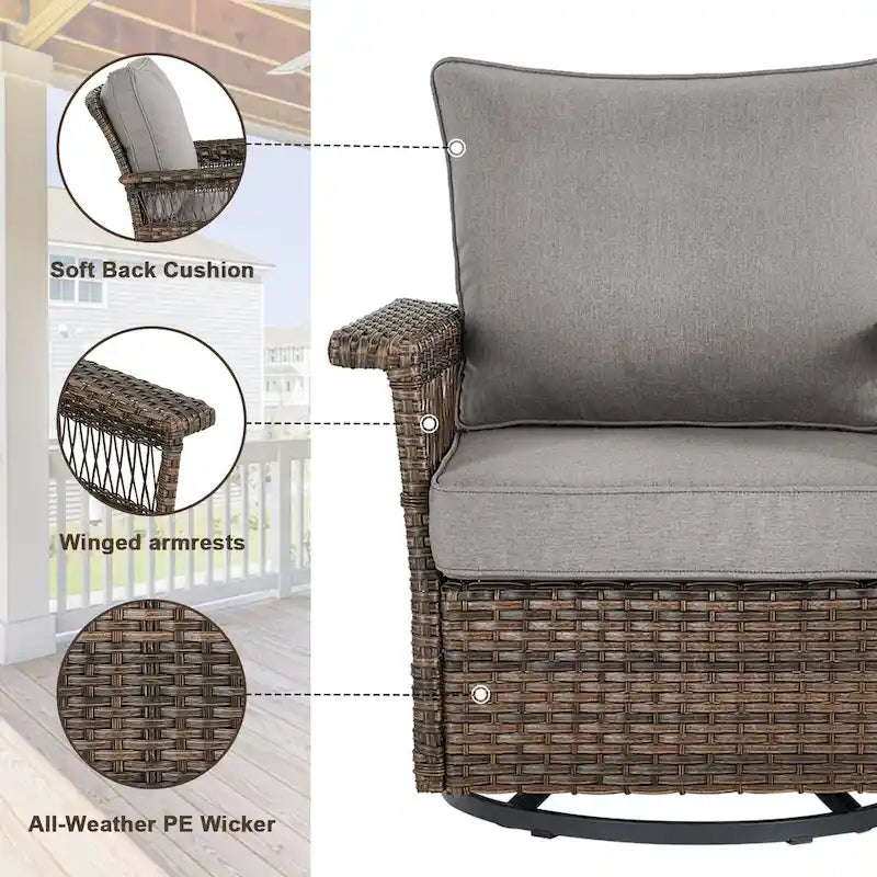 Ensemble de chaises berçantes pivotantes Gymojoy 360 avec ottomans - Marron