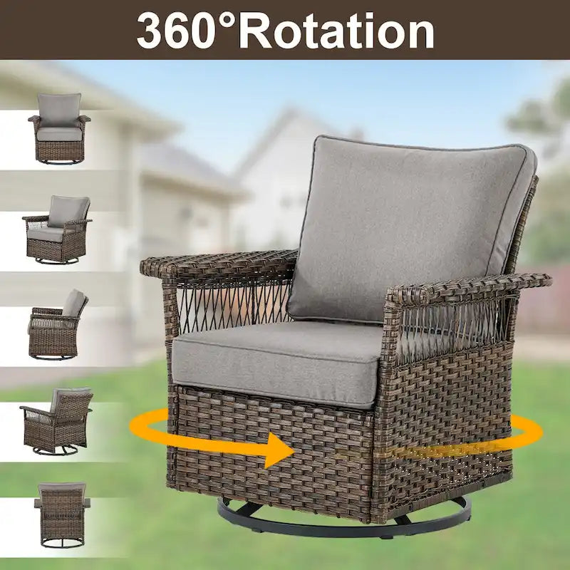 Ensemble de chaises berçantes pivotantes Gymojoy 360 avec ottomans - Marron