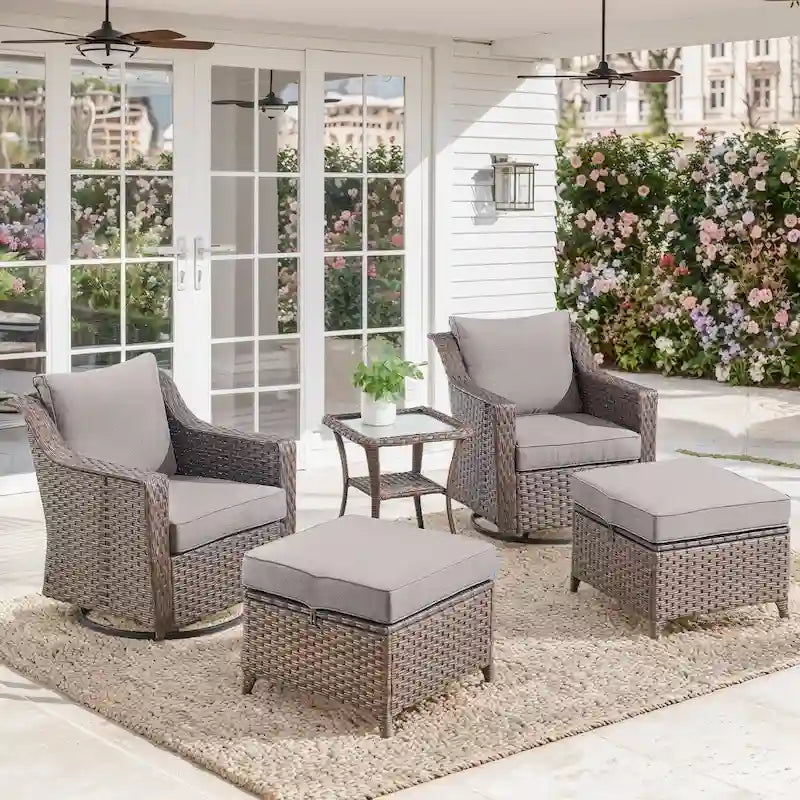 Fauteuils berçants pivotants avec repose-pieds et table d'appoint - Marron